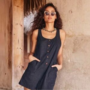 Marine Layer Sydney Button-Up Romper, blue, size medium